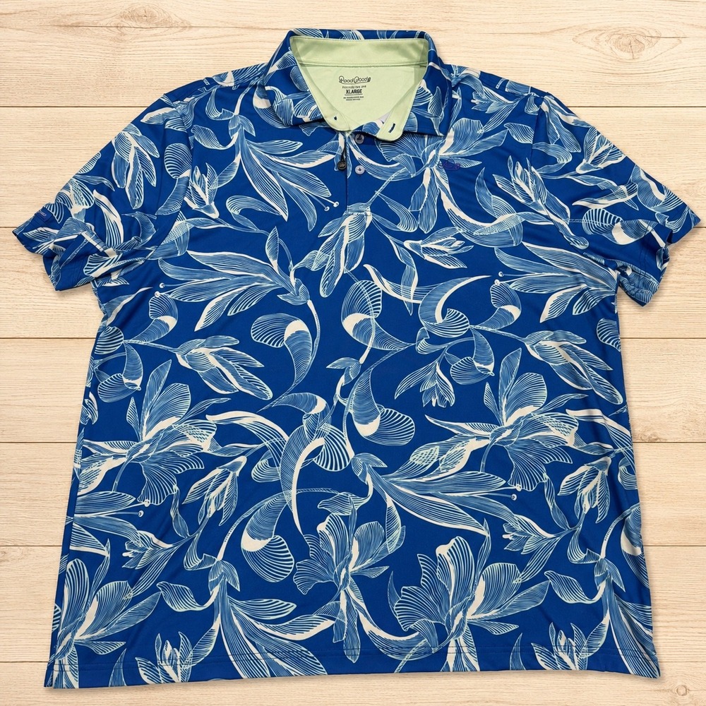 Good Good Golf Lush Leaves Polo Shirt Men's XL Blue‎ Tropical Performance New